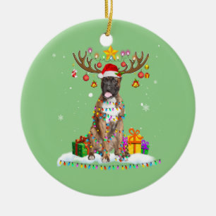 Funny Boxer Dog Christmas Tee Reindeer Christmas Ceramic Ornament
