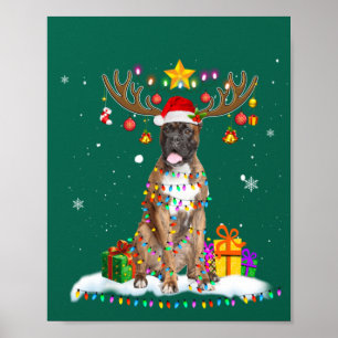 Funny Boxer Dog Christmas Tee Reindeer Christmas Poster