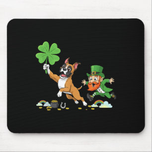 Funny Boxer Dog Clover St Patricks Day Womens Mens Mouse Pad