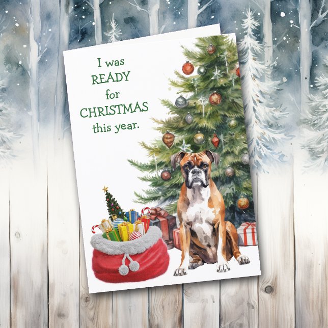 Funny Boxer Dog Ready for Christmas Holiday Card (Creator Uploaded)
