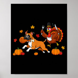 Funny Boxer Dog Turkey Autumn Thanksgiving Womens Poster