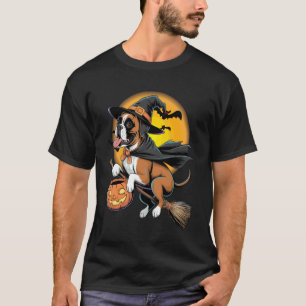 Funny Boxer Dog Witch On Broomstick Pumpkin Hallow T-Shirt