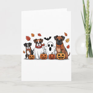 Funny Boxer Ghost Fall Autumn Leaves Thanksgiving  Card