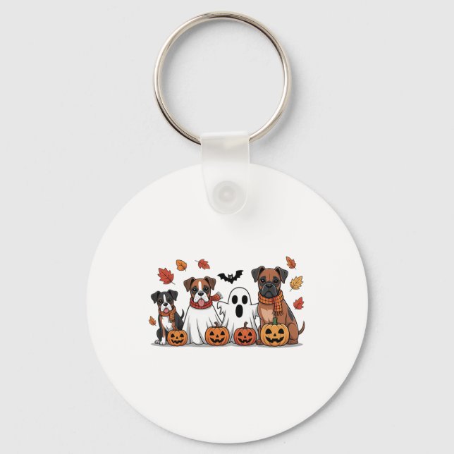 Funny Boxer Ghost Fall Autumn Leaves Thanksgiving  Key Ring (Front)