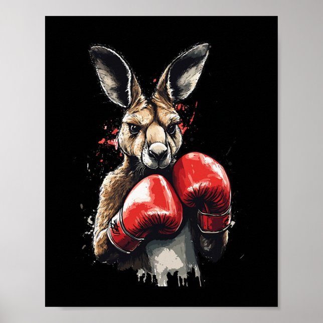 Funny Boxer Kangaroo With Boxing Gloves Fighting K Poster (Front)