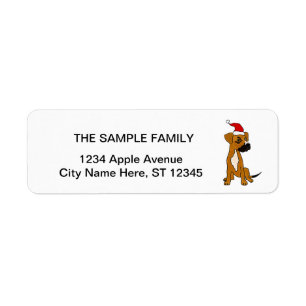 Funny Boxer Mix Dog in Santa hat Christmas Art Return Address Label