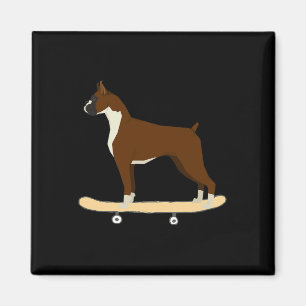 Funny Boxer Skateboarding Puppy Dog Gift Men Women Magnet
