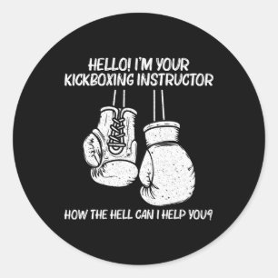 Funny Boxing Art For Men Women Kickboxing Coach Bo Classic Round Sticker