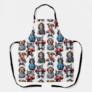 Funny Boxing Cat Dog Pattern Design Apron