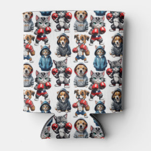 Funny Boxing Cat Dog Pattern Design Can Cooler