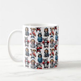 Funny Boxing Cat Dog Pattern Design  Coffee Mug