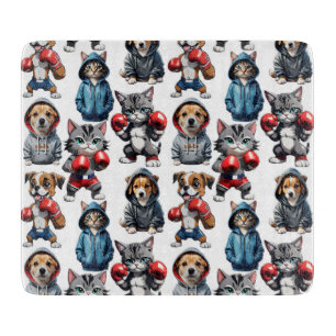 Funny Boxing Cat Dog Pattern Design  Cutting Board