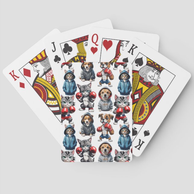 Funny Boxing Cat Dog Pattern Design  Playing Cards (Back)