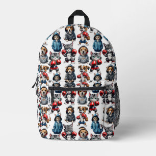 Funny Boxing Cat Dog Pattern Design Printed Backpack