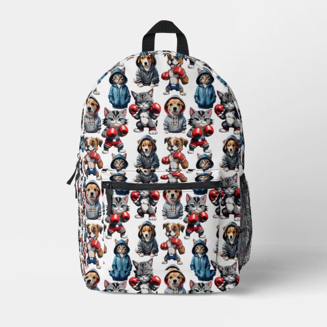 Funny Boxing Cat Dog Pattern Design  Printed Backpack (Front)