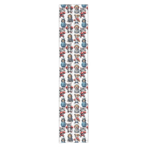 Funny Boxing Cat Dog Pattern Design  Short Table Runner