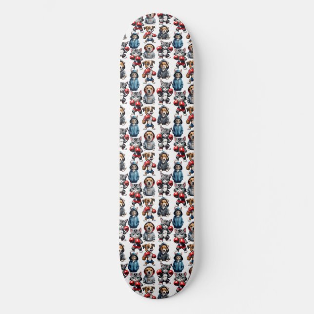 Funny Boxing Cat Dog Pattern Design  Skateboard (Front)