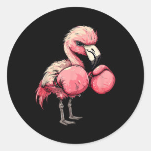 Funny Boxing Flamingo With Pink Gloves Kids Adults Classic Round Sticker