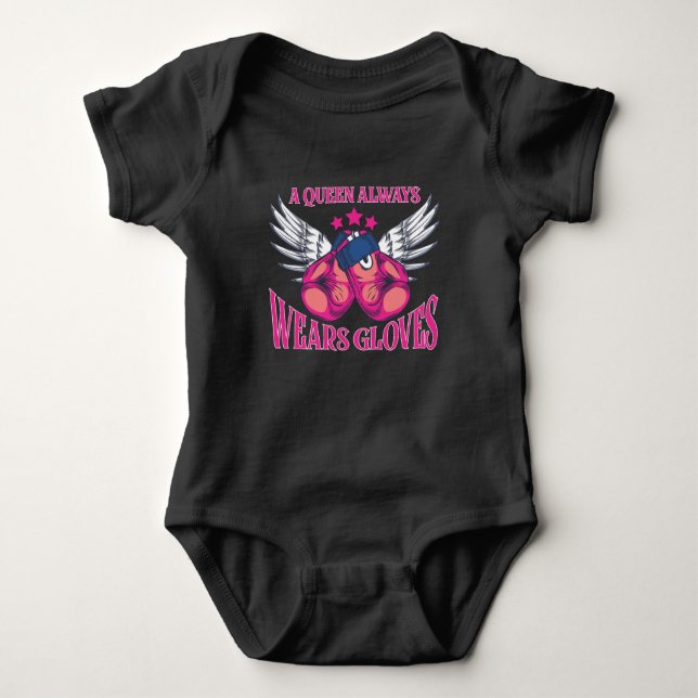 Funny Boxing Girl Angel Queen Sport Box Gloves Baby Bodysuit (Front)