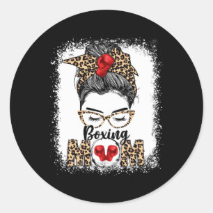 Funny Boxing Gloves Messy Bun Boxing Mum Classic Round Sticker