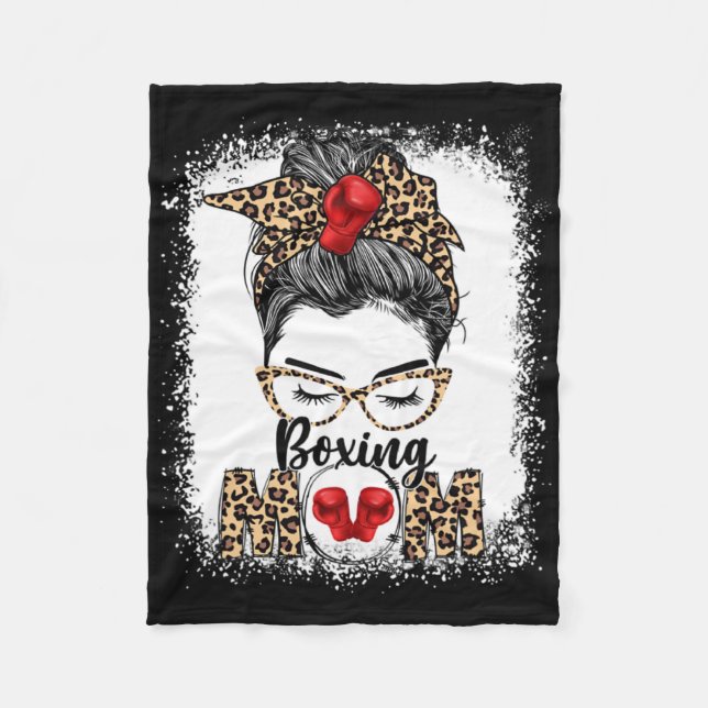 Funny Boxing Gloves Messy Bun Boxing Mum  Fleece Blanket (Front)