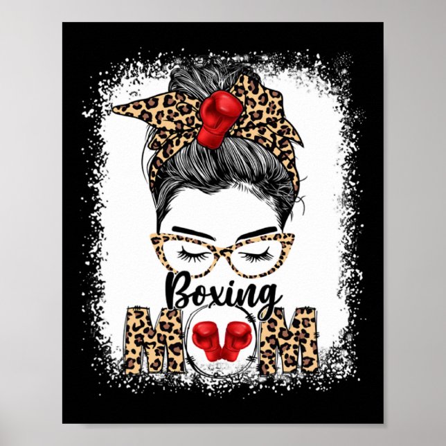 Funny Boxing Gloves Messy Bun Boxing Mum  Poster (Front)