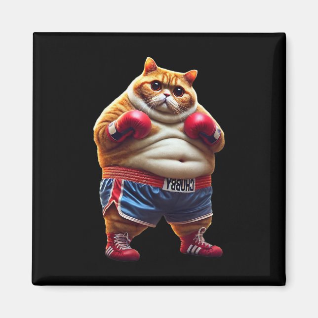 Funny Boxing Gym Workout Cat With Boxing Gloves An Magnet (Front)