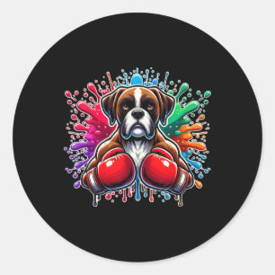 Funny Boxing Kickboxing Lover Boxer Dog Paint Spla Classic Round Sticker