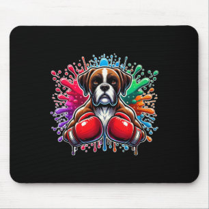Funny Boxing Kickboxing Lover Boxer Dog Paint Spla Mouse Pad