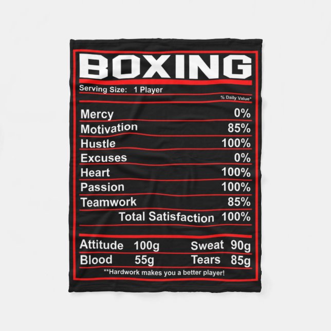Funny Boxing Nutrition Facts Boxer  Fleece Blanket (Front)