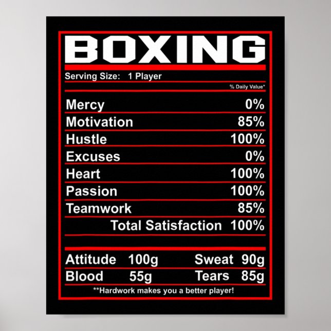 Funny Boxing Nutrition Facts Boxer  Poster (Front)