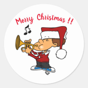 Funny Boy In Santa Hat Blowing Horn Christmas Classic Round Sticker