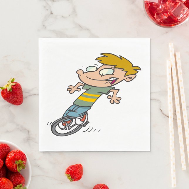 Funny Boy Riding Unicycle Napkin (Creator Uploaded)