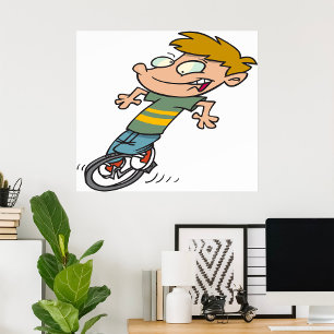 Funny Boy Riding Unicycle Poster