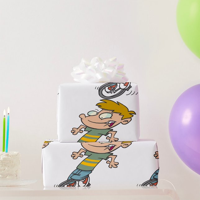 Funny Boy Riding Unicycle Wrapping Paper (Creator Uploaded)