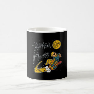 Funny Boy surfing in space to the moon Coffee Mug