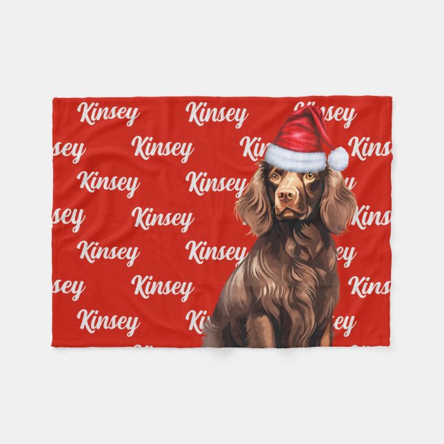 Funny Boykin Spaniel Dog Name Patterned Christmas Fleece Blanket (Front (Horizontal))