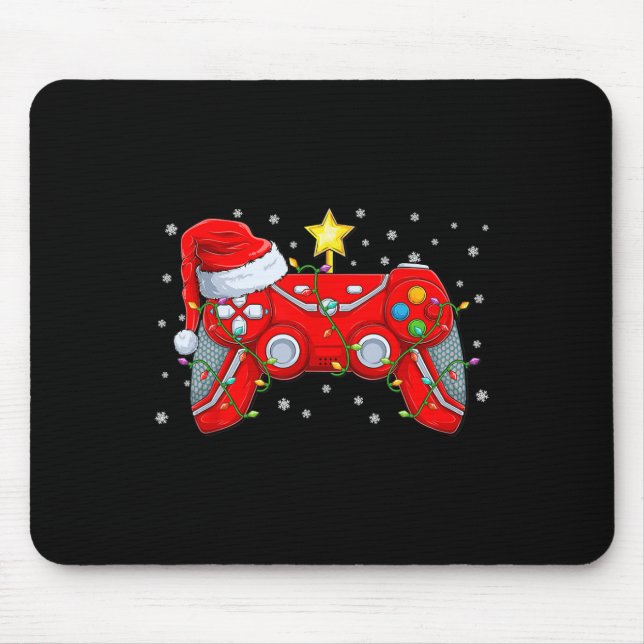 Funny Boys Christmas Shirts Video Game Santa Hat G Mouse Pad (Front)