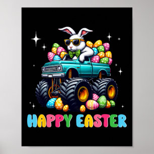 Funny Boys Happy Easter Monster Truck Easter Eggs Poster