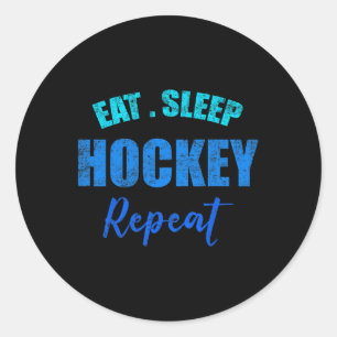 Funny Boys Hockey Player Eat Sleep Hockey Repeat Classic Round Sticker
