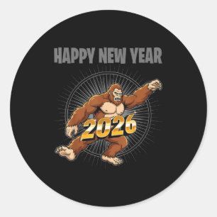 Funny Boys Nye Outfit, Mens Bigfoot Happy New Year Classic Round Sticker
