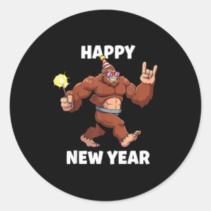 Funny Boys Nye Outfit, Mens Fireworks Bigfoot Happ Classic Round Sticker