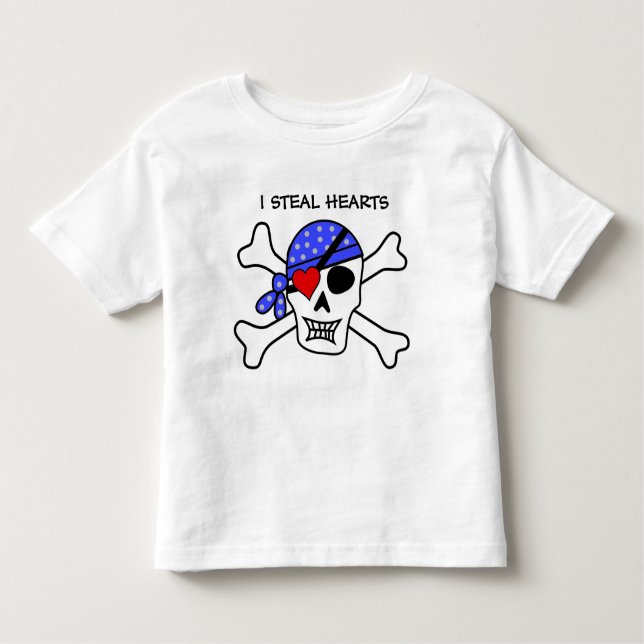 Funny Boys Valentine Pirate Skull Heart Eye Patch Toddler T-Shirt (Front)