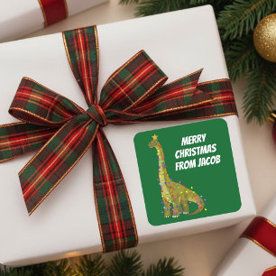 Funny Brachiosaurus Christmas Tree Dinosaur Square Sticker