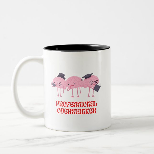 Funny Brain Character Illustration Two-Tone Coffee Mug (Left)