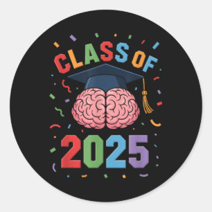 Funny Brain Graduation Cl Of 2025 Grad Classic Round Sticker