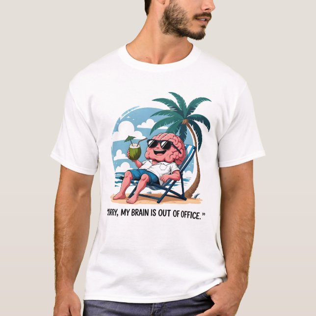 Funny Brain On Vacation-Beach Humour T-Shirt (Front)