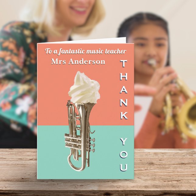 Funny Brass Teacher Ice Cream Cornet Thank You Card (A funny 'Thank You' card for a music teacher, with ice cream cornet picture)