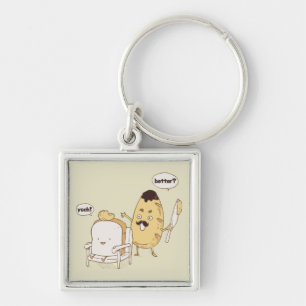 Funny Bread and Butter Haircut Cartoon Key Ring