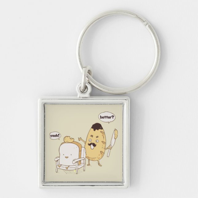 Funny Bread and Butter Haircut Cartoon Key Ring (Front)